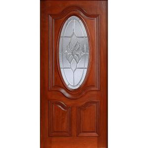 Main Door Mahogany Type Prefinished Cherry Beveled Zinc 3/4 Oval Glass Solid Wood Entry Door Slab