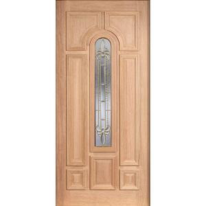 Main Door Mahogany Type Unfinished Beveled Brass Arch Glass Solid Wood Entry Door Slab