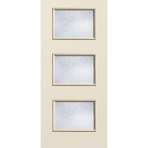 Builder's Choice 3 Lite Rain Glass Unfinished Fiberglass Raw Entry Door with Brickmould