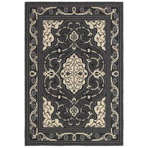 LR Resources Lanai Anthracite and Cream 7 ft. 9 in. x 9 ft. 9 in. Plush Outdoor Area Rug