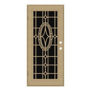 Unique Home Designs Modern Cross 36 in. x 80 in. Desert Sand Left-Hand Surface Mount Aluminum Security Door with Charcoal Insect Screen