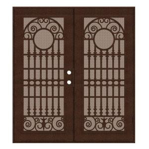 Unique Home Designs Spaniard 72 in. x 80 in. Copper Left-active Surface Mount Aluminum Security Door with Desert Sand Perforated Screen