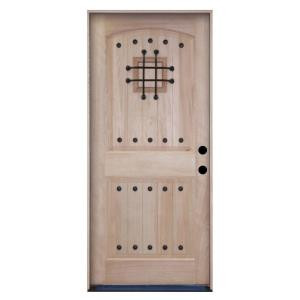 Steves & Sons Rustic 2-Panel Plank Unfinished Mahogany Wood Entry Door with Speakeasy