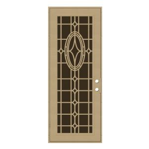 Unique Home Designs Modern Cross 36 in. x 96 in. Desert Sand Left-Hand Surface Mount Aluminum Security Door with Brown Perforated Screen