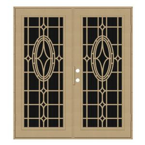 Unique Home Designs Modern Cross 72 in. x 80 in. Desert Sand Right-Hand Recessed Mount Aluminum Security Door with Charcoal Insect Screen