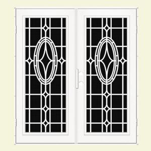 Unique Home Designs Modern Cross 60 in. x 80 in. White Right-Hand Surface Mount Aluminum Security Door with Black Perforated Screen