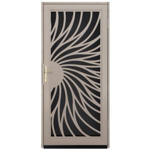 Unique Home Designs Solstice 36 in. x 80 in. Tan Outswing Security Door with Black Perforated Screen and Polished Brass Hardware