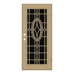 Unique Home Designs Modern Cross 30 in. x 80 in. Desert Sand Right-Hand Recessed Mount Aluminum Security Door with Charcoal Insect Screen