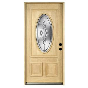 Solid Mahogany Type Unfinished Patina Beveled Glass ¾ Oval Entry Door