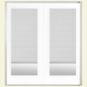 Masonite 72 in. x 80 in. Pure White Prehung Right-Hand Inswing Miniblind Fiberglass Patio Door with Brickmold in Vinyl Frame