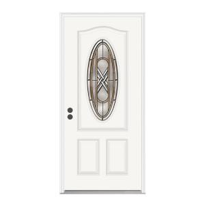 JELD-WEN Ascot 3/4 Lite Oval Primed White Steel Entry Door with Brickmold