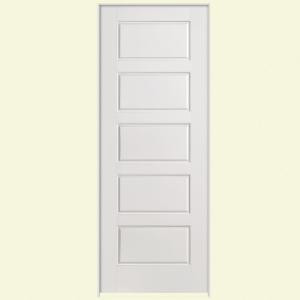 Masonite Safe-N-Sound Riverside Smooth 5-Panel Equal Solid Core Primed Composite Prehung Interior Door