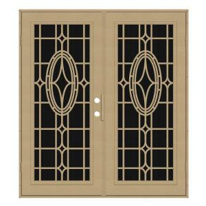 Unique Home Designs Modern Cross 72 in. x 80 in. Desert Sand Left-Hand Surface Mount Aluminum Security Door with Charcoal Insect Screen