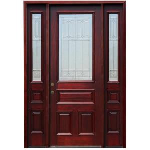 Pacific Entries Traditional 3/4 Lite Stained Mahogany Wood Entry Door with 6 in. Wall Series and 14 in. Sidelites, 8 ft. Height Series