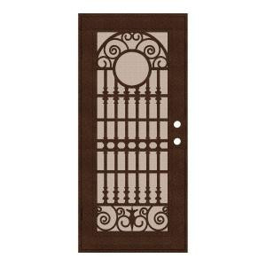 Unique Home Designs Spaniard 30 in. x 80 in. Copper Left-handed Surface Mount Aluminum Security Door with Desert Sand Perforated Screen