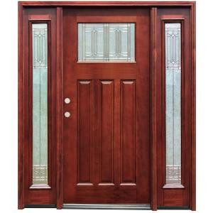 Pacific Entries Diablo Craftsman 1 Lite Stained Mahogany Wood Entry Door with 6 in. Wall Series and 14 in. Sidelites