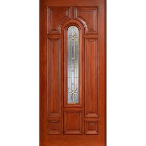 Main Door Mahogany Type Prefinished Cherry Beveled Brass Arch Glass Solid Wood Entry Door Slab