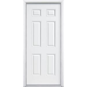 Masonite 6-Panel Primed Steel Security Entry Door with No Brickmold