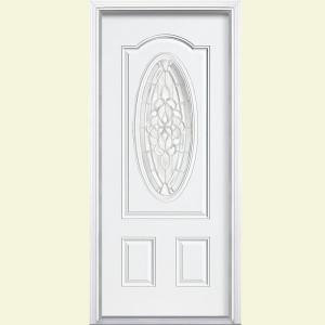 Masonite Oakville Three Quarter Oval Lite Primed Steel Entry Door with Brickmold