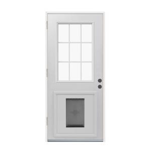 JELD-WEN 9 Lite Primed White Steel Entry Door with Large Pet Door