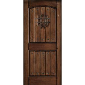 Rustic Mahogany Type Prefinished Distressed V-Groove Solid Wood Speakeasy Entry Door Slab