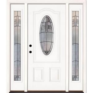 Feather River Doors Rochester Patina 3/4 Oval Lite Primed Smooth Fiberglass Entry Door with Sidelites