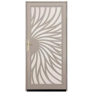 Unique Home Designs Solstice 36 in. x 80 in. Tan Outswing Security Door with Almond Perforated Screen and Polished Brass Hardware