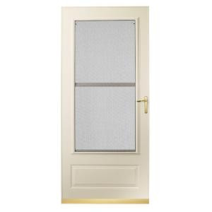EMCO 300 Series 36 in. Almond Aluminum Triple-Track Colonial Storm Door with Brass Hardware