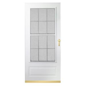 EMCO 300 Series 32 in. White Aluminum Triple-Track Colonial Storm Door with Brass Hardware