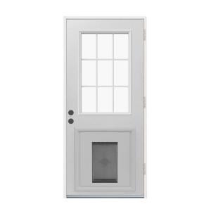 JELD-WEN 9 Lite Primed White Steel Entry Door with Medium Pet Door