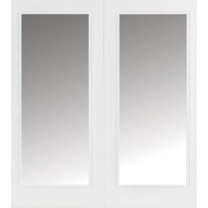 Masonite 72 in. x 80 in. Primed White Prehung Right-Hand Inswing Full Lite Smooth Fiberglass Patio Door with Brickmold