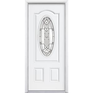 Masonite Chatham Three Quarter Oval Lite Primed Steel Entry Door with Brickmold