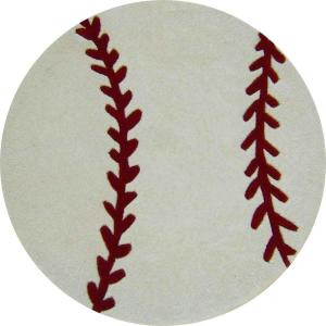 Sams International Baseball White and Red 3 ft. Round Area Rug