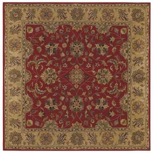 LR Resources Traditional Shape Red and Gold 9 ft. Square Plush Indoor Area Rug