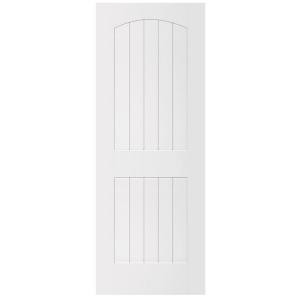 Steves & Sons Ultra 2-Panel Round Top V-Groove Primed White Solid Core Composite Interior Door Slab