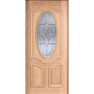 Mahogany Type Unfinished Beveled Patina 3/4 Oval Glass Solid Wood Entry Door Slab