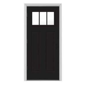 JELD-WEN Craftsman 3-Lite Painted Steel Entry Door with Brickmold