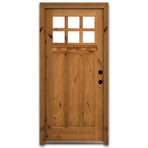 Steves & Sons Craftsman 6 Lite Stained Knotty Alder Wood Entry Door with Dentil Shelf