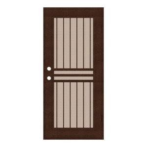 Unique Home Designs Plain Bar 30 in. x 80 in. Copper Right-handed Surface Mount Aluminum Security Door with Desert Sand Perforated Screen