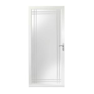 Andersen 3000 Series 36 in. White RH Full-View Etched Glass Storm Door Nickel Hardware with Fast and Easy Installation System