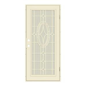 Unique Home Designs Modern Cross 36 in. x 80 in. Beige Right-Hand Surface Mount Aluminum Security Door with Beige Perforated Aluminum Screen