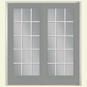 Masonite 72 in. x 80 in. Silver Cloud French Left-Hand Inswing 15 Lite GBG Smooth Fiberglass with No Brickmold in Vinyl Frame