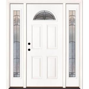 Feather River Doors Rochester Patina Fan Lite Primed Smooth Fiberglass Entry Door with Sidelites