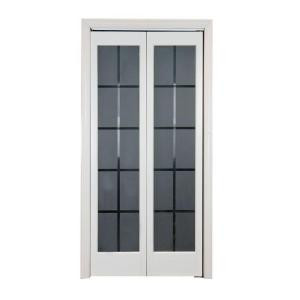 Pinecroft 737 Series 32 in. x 80-1/2 in. Prefinished White Colonial Universal/Reversible Glass Bi-Fold Door