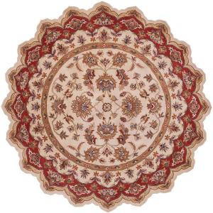 LR Resources Traditional Shape Ivory and Red 7 ft. 9 in. Star Plush Indoor Area Rug