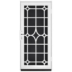 Unique Home Designs Lexington 36 in. x 80 in. White Outswing Security Door with Black Perforated Screen and Satin Nickel Hardware