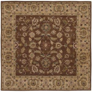 LR Resources Traditional Shape Brown and Gold 9 ft. Square Plush Indoor Area Rug