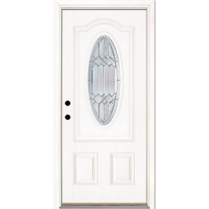 Feather River Doors Mission Pointe Zinc 3/4 Oval Lite Primed Smooth Fiberglass Entry Door