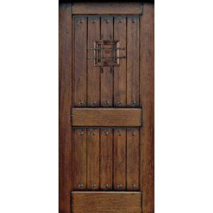 Main Door Rustic Mahogany Type Prefinished Distressed V-Groove Solid Wood Speakeasy Entry Door Slab