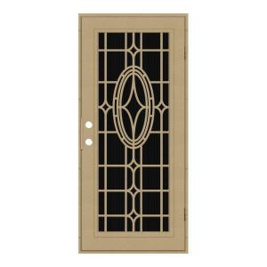 Unique Home Designs Modern Cross 30 in. x 80 in. Desert Sand Right-Hand Surface Mount Aluminum Security Door with Charcoal Insect Screen